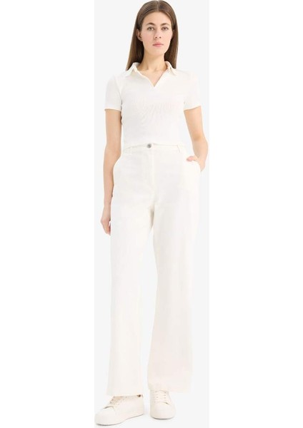 Yeni Sezon Wide Leg Gabardin Kumaş Palazzo Pantolon Çift Cepli Normal Bel Geniş Paça modelleri