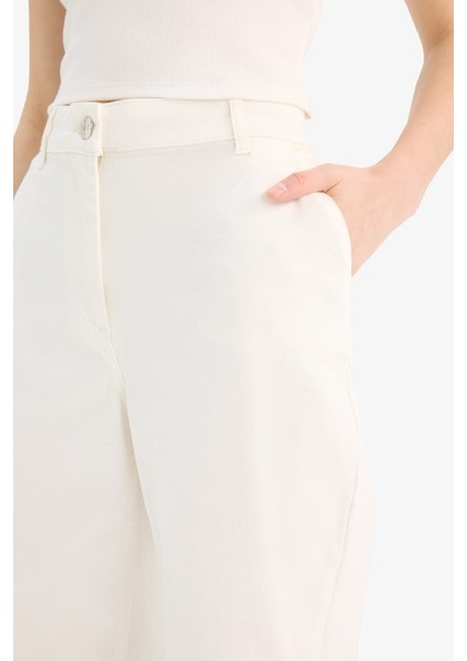 Yeni Sezon Wide Leg Gabardin Kumaş Palazzo Pantolon Çift Cepli Normal Bel Geniş Paça indirimleri