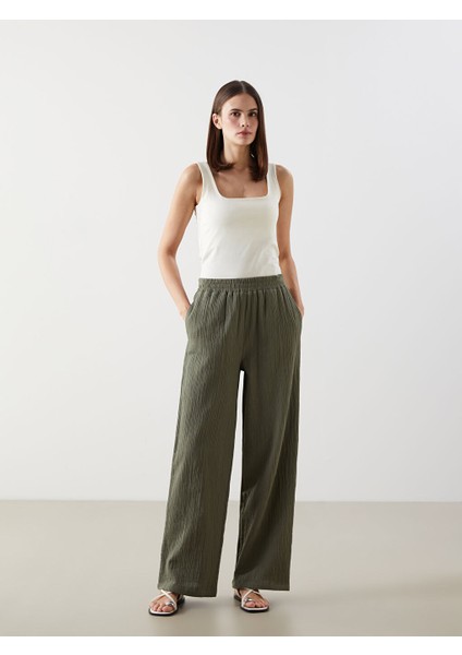 Yeni Sezon Beli Lastikli Dokulu Kadin Pantolon - S5HY73Z8