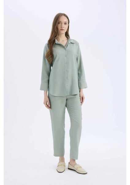 Yeni Sezon Jogger Pantolon Keten Görünümlü Cepli Yüksek Bel Düz Paça