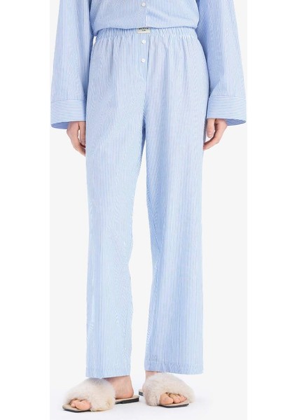 Yeni Sezon Çizgili Uzun Boy Poplin Pijama Altı-Fall In Love