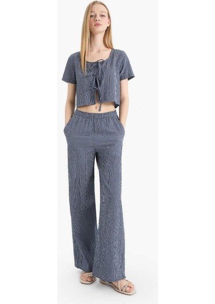 Yeni Sezon Coool Wide Leg Desenli Normal Bel Geniş Paça Pantolon fırsatları