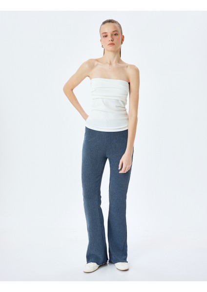 Yeni Sezon Yüksek Bel Ispanyol Paça Dokulu Skinny Fit Tayt Pantolon Bürümcük