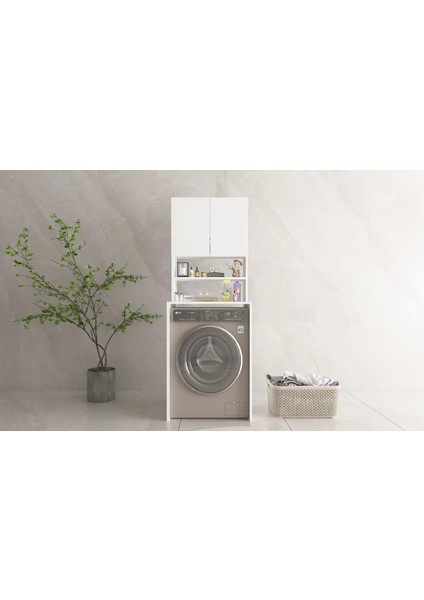 Üst Dolaplı-Kapaklı Çok Amaçlı Çamaşır Makinesi -Banyo Dolabı