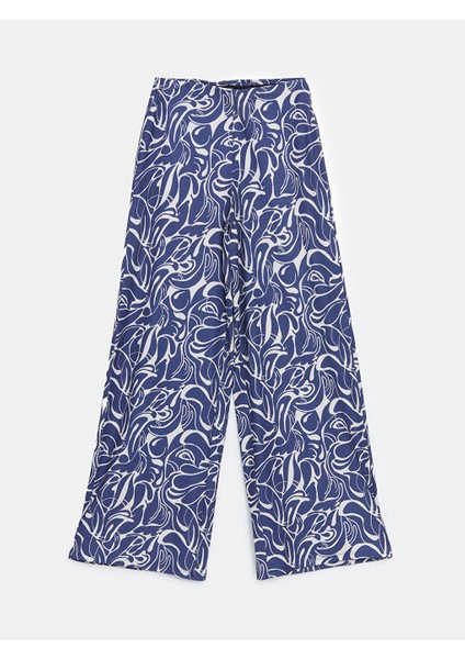 Yeni Sezon Beli Lastikli Desenli Genis Paca Kadin Pantolon - S5KD79Z8