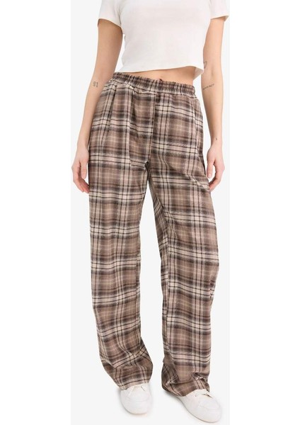 Yeni Sezon Coool Straight Fit Kareli Kumaş Pantolon Kareli Normal Bel