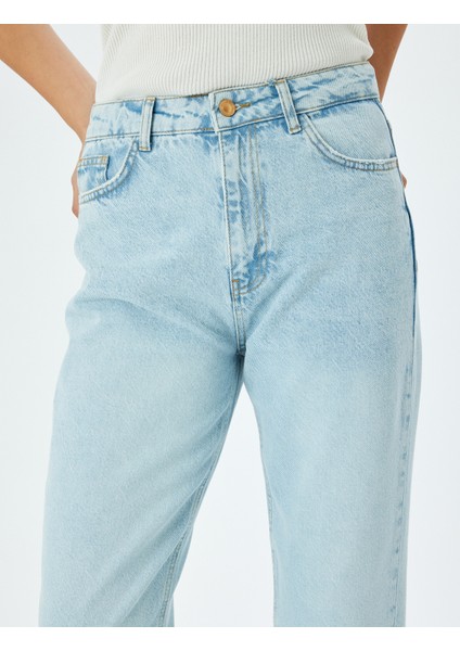 Yeni Sezon Yüksek Bel Rahat Kalıp Düğmeli Pamuklu Kot Pantolon - Mom Jean