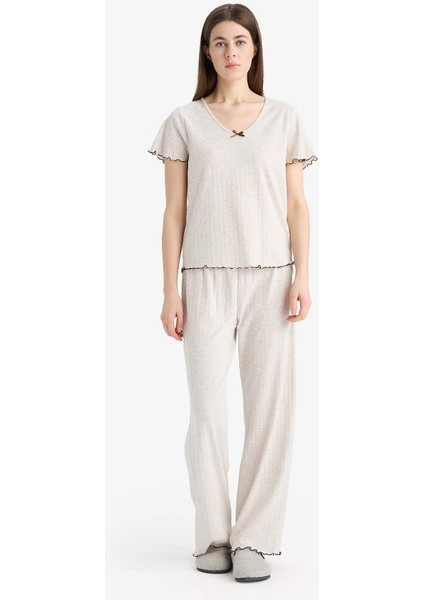 Yeni Sezon Pijama Takımı Kısa Kollu Üst Esnek Belli Uzun Altı-Fall In Love