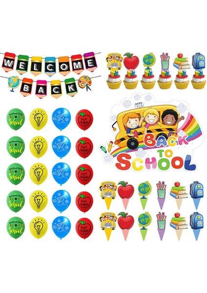 Okula Dönüş Partisi Süslemeleri Asılı Afiş Balon Pasta Üstü Süsleri Hoş Geldiniz Partisi Süslemeleri Sınıf Dekoru (Yurt Dışından)
