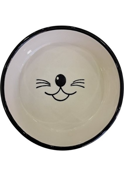 Majo Seramik Yuvarlak Mama Su Kabı Bıyıklı Siyah