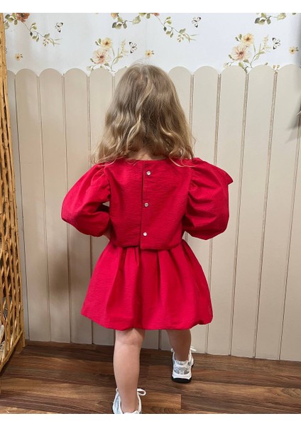 Poplin Kumaş Balon Etekli Arkası Çıtçıtlı Gömlekli Kız Çocuk Takım fırsatları