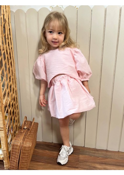 Poplin Kumaş Balon Etekli Arkası Çıtçıtlı Gömlekli Kız Çocuk Takım indirimleri