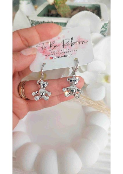 Çelik Zirkon Taşlı Ayıcık Küpe Kız Çocukları Için Özel Tasarım Çocuk Küpesi