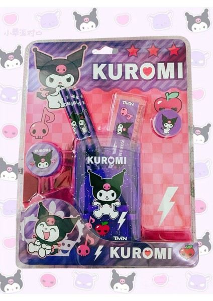 Kuromi Sanrio 7 Parça Kırtasiye Seti Kurşun Kalem Silgi Kalemtraş Cetvel Kalem Kutusu