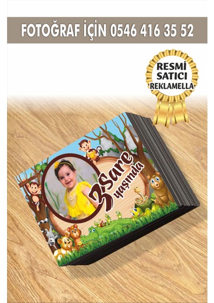 Hayvanlar Temalı Kişiye Özel Resimli Doğum Günü Magneti 7x5 cm 10 Adet
