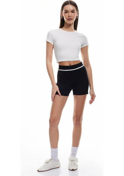 Yeni Sezon Yüksek Bel Slim Fit Şerit Detaylı Biker Tayt
