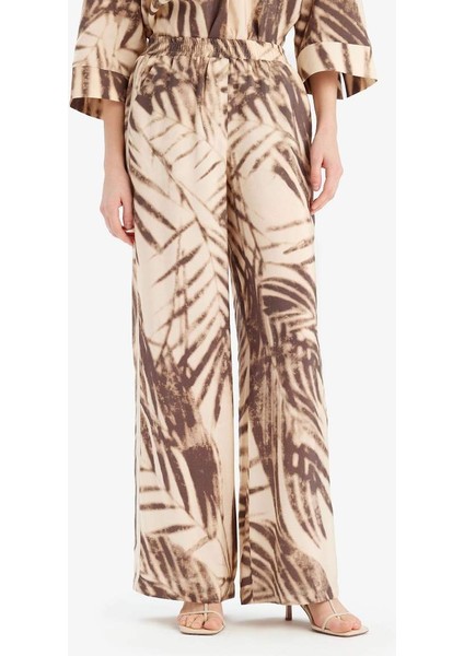 Yeni Sezon Wide Leg Desenli Modal Kumaş Palazzo Pantolon Yüksek Bel Düz Geniş Paça