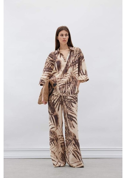 Yeni Sezon Wide Leg Desenli Modal Kumaş Palazzo Pantolon Yüksek Bel Düz Geniş Paça