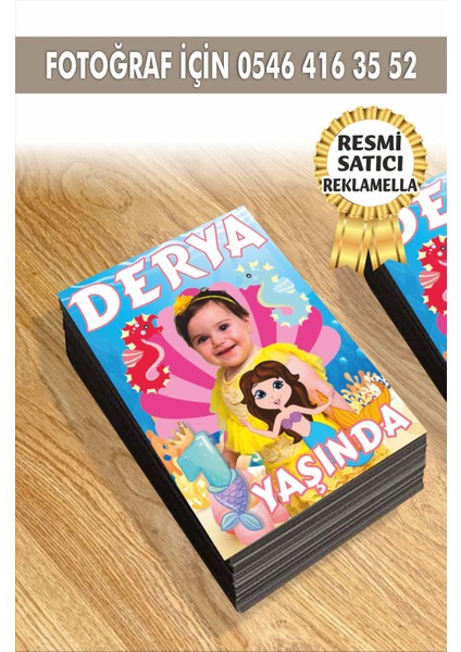 Deniz Kızı Temalı Kişiye Özel Resimli Doğum Günü Magneti 7x5 cm 10 Adet
