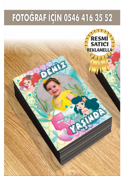 Deniz Kızı Temalı Kişiye Özel Resimli Doğum Günü Magneti 7x5 cm 10 Adet