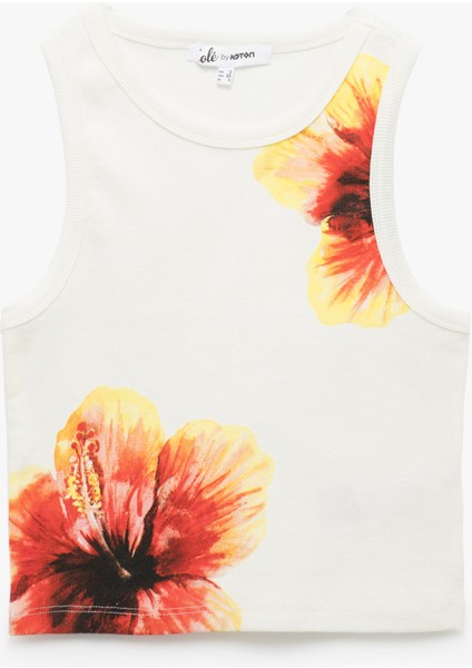 Yeni Sezon Çiçek Baskılı Kolsuz Bisiklet Yaka Slim Fit Üst