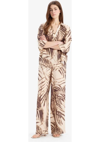 Yeni Sezon Wide Leg Desenli Modal Kumaş Palazzo Pantolon Yüksek Bel Düz Geniş Paça