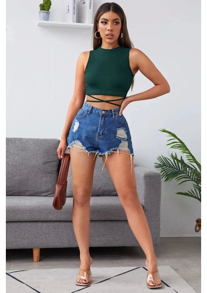 - Kadın Yeşil Çapraz Bağlamalı Crop Top Büstiyer indirimleri