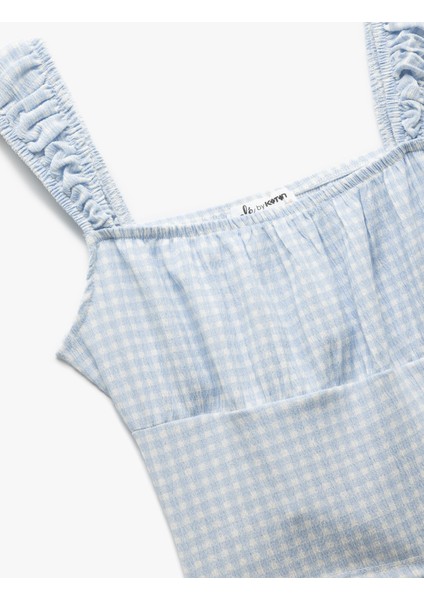 Yeni Sezon Kare Yaka Kalın Askılı Pötikareli Sırt Detaylı Crop Bluz modelleri