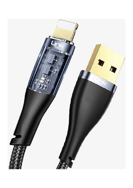 Şeffaf Uçlu Iphone 45W USB Hızlı ve Dayanıklı Şarj ve Data Işıklı Örgü Kablo 1 Metre ( Lisinya )
