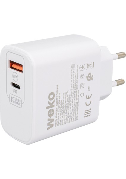 WK-21446 S11-UC 25 Watt 3.0 Amper Type-C + USB Şarj Başlık Adaptörü (4767) - Lisinya
