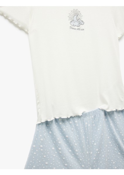 Yeni Sezon Bisiklet Yaka Kısa Kollu Yıldız Desenli Viskon Şortlu Pijama Takımı