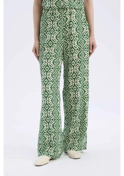 Yeni Sezon Regular Fit Geniş Bol Paça Desenli Palazzo Pantolon
