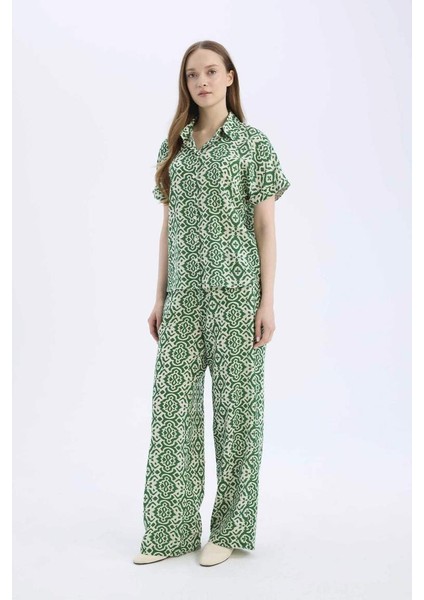 Yeni Sezon Regular Fit Geniş Bol Paça Desenli Palazzo Pantolon fırsatları