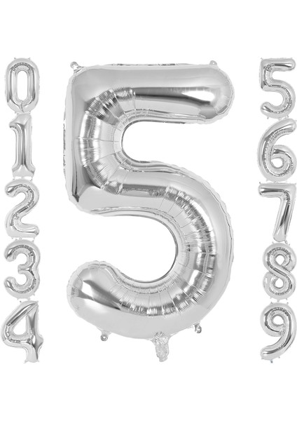 5 Rakamı Doğum Günü Balonu Yaş Günü Gümüş Renk Uçan Balon 102 cm Doğum Günü ve Parti Dekorasyonu Büyük Boy Folyo Helyum Uçan Balon Yaş 5 Sayısı
