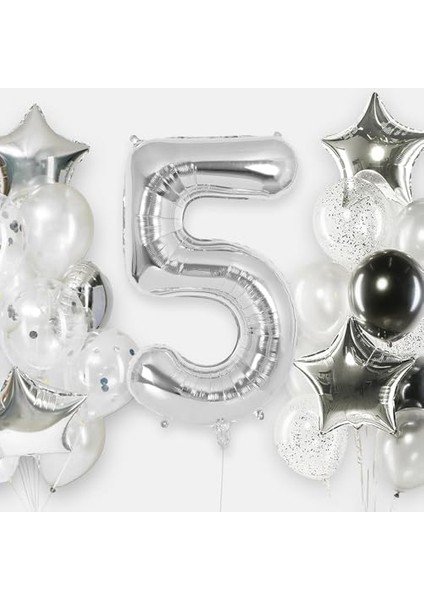 5 Rakamı Doğum Günü Balonu Yaş Günü Gümüş Renk Uçan Balon 102 cm Doğum Günü ve Parti Dekorasyonu Büyük Boy Folyo Helyum Uçan Balon Yaş 5 Sayısı