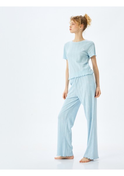 Yeni Sezon Pamuklu Kısa Kollu Ayıcık Işleme Detaylı Pijama Takımı