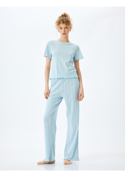 Yeni Sezon Pamuklu Kısa Kollu Ayıcık Işleme Detaylı Pijama Takımı