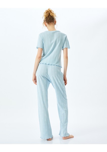 Yeni Sezon Pamuklu Kısa Kollu Ayıcık Işleme Detaylı Pijama Takımı