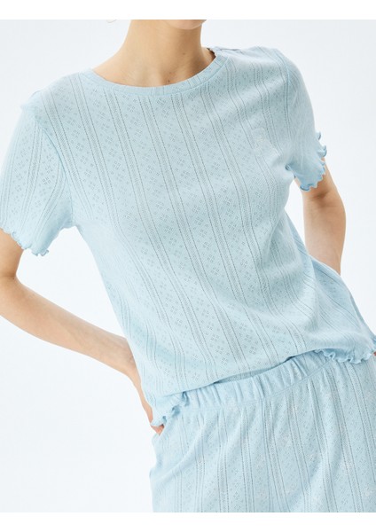 Yeni Sezon Pamuklu Kısa Kollu Ayıcık Işleme Detaylı Pijama Takımı