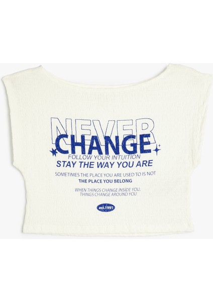 Yeni Sezon Bürümcük Tişört Slogan Baskılı Kısa Kollu Bisiklet Yaka Slim Fit