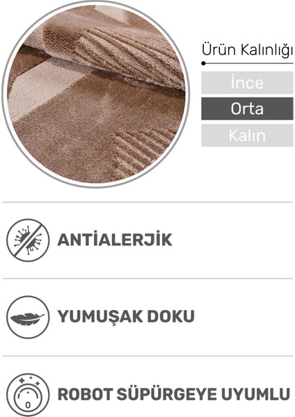 Ivona Kahverengi Geometrik Çizgili Tozumaz Yumuşak Tuşeli Salon Halısı | Antialerjik ve Dayanıklı Kesme Halı