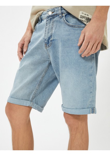 Yeni Sezon Slim Fit Kot Şort Bermuda Cep Detaylı Pamuklu