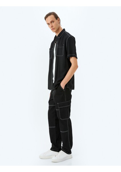 Yeni Sezon Oversize Pamuklu Dikiş Detaylı Kargo Straight Kot Pantolon fiyatları