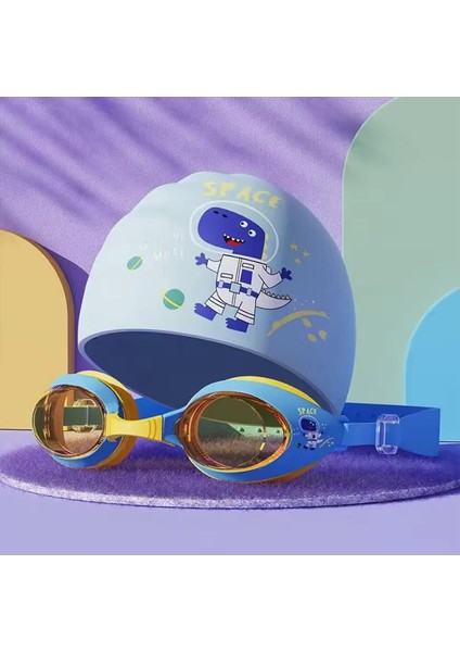 Dinazor Astronot Deniz Havuz Gözlüğü Ayarlı Kız Çocuk Bone Su Sızdırmaz Buğu Önleyici Uv Koruma