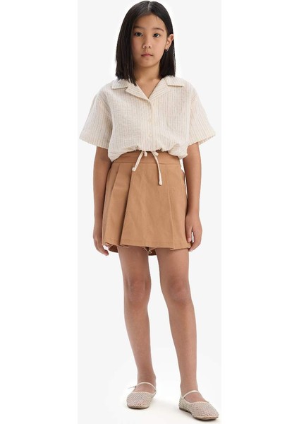 Yeni Sezon Kız Çocuk Gabardin Pileli Şort Etek