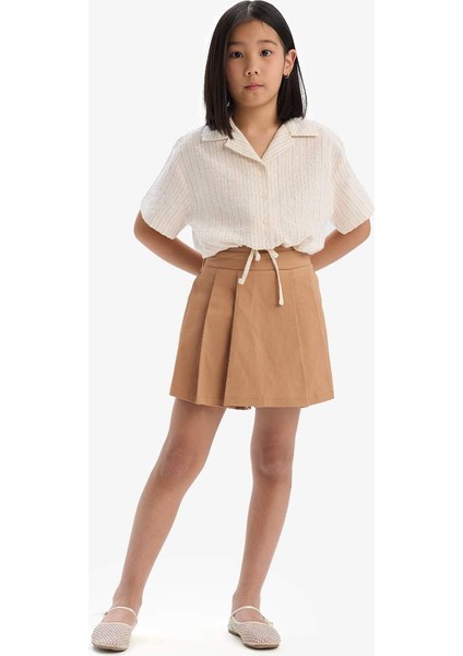 Yeni Sezon Kız Çocuk Gabardin Pileli Şort Etek