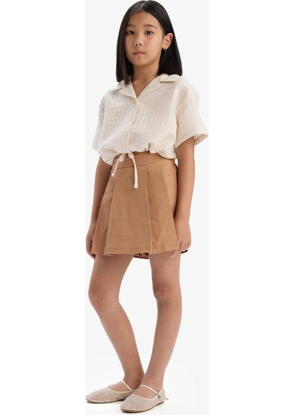 Yeni Sezon Kız Çocuk Gabardin Pileli Şort Etek