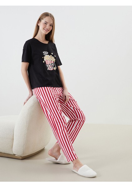 Yeni Sezon Bisiklet Yaka Baskili Kadin Pijama Takimi - S51739Z8