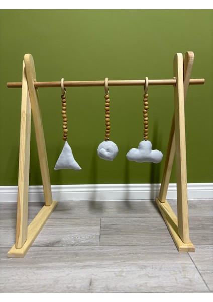 Montessori Doğal Ahşap Bebek Egzersiz Aleti, Aktivite Alanı, Baby Gym, Sallanan Oyuncaklar Dahildir