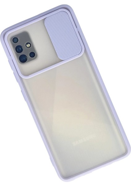 Samsung Galaxy A51 Kılıf Palm Buzlu Kamera Sürgülü Silikon - Lila Ferrg